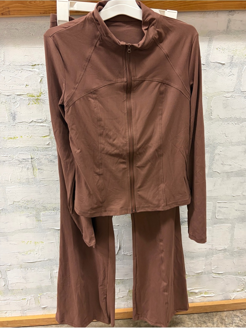 Women's Brown Zip Jacket & Wide-Leg Pants Set